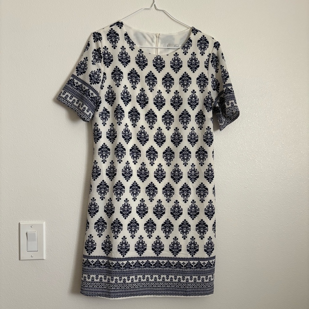 Women’s OVI Venetian Boutique Dress Tunic‎ Cream/Navy Print Size Medium